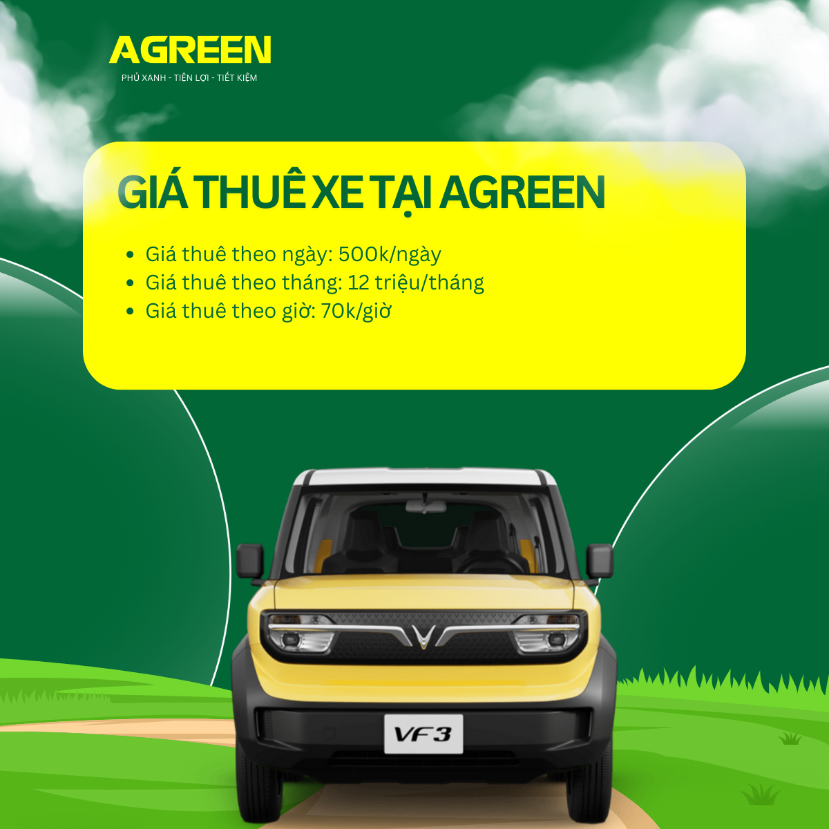 Giá thuê xe điện tự lái tại Agreen