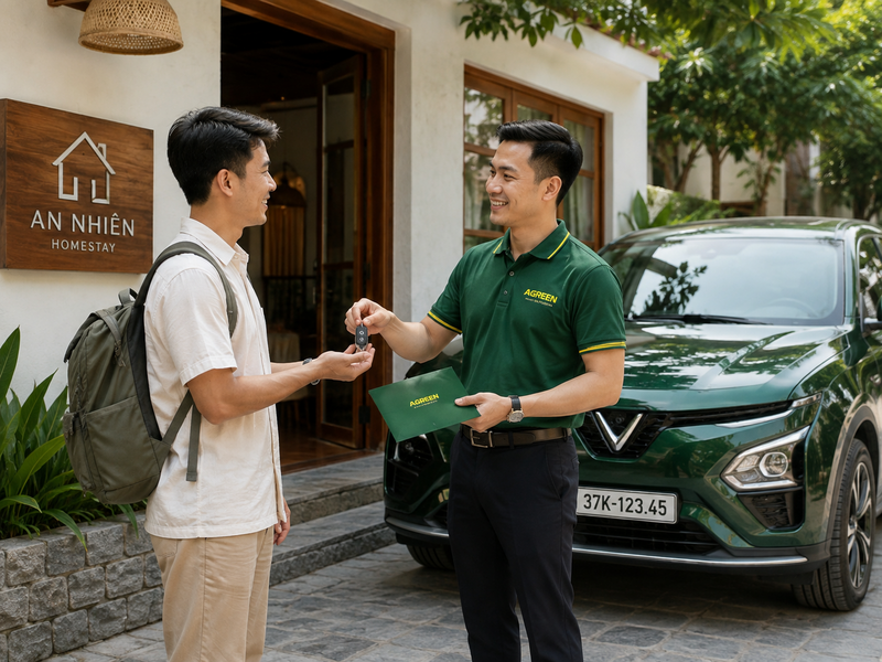 AGREEN giao xe điện tự lái cho khách tại homestay Vinh